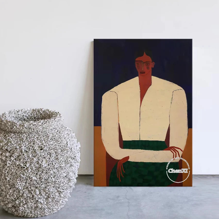 Figure Textured Design Art Wall Large Size Frameless Canvas Picture Decoration Hand Drawing Abstract Woman Portrait Painting